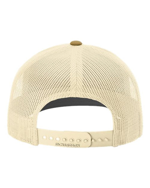 Richardson 112 — Snapback Trucker Cap — Heather Grey/ Birch/ Amber Gold back
