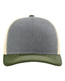 Richardson 112 — Snapback Trucker Cap — Heather Grey/ Birch/ Army Olive front