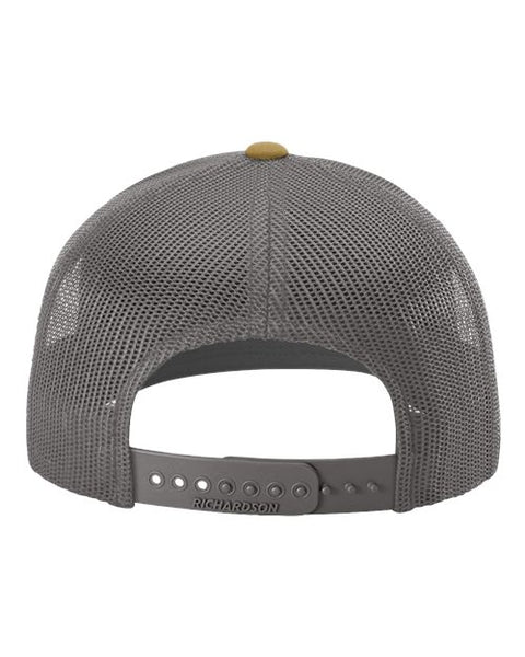 Richardson 112 — Snapback Trucker Cap — Mink Beige/ Charcoal/ Amber Gold back
