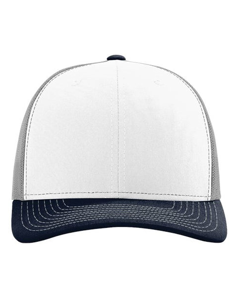 Richardson 112 — Snapback Trucker Cap — White/ Aluminum/ Navy front