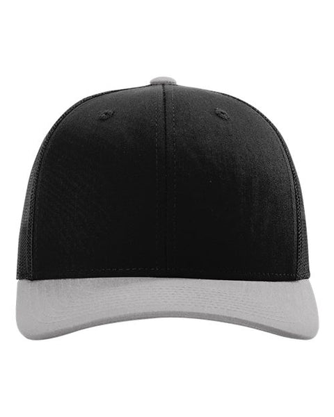 Richardson 112 — Snapback Trucker Cap — Black/ Light Grey CMB front