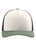 Richardson 112 — Snapback Trucker Cap — Cream/ Black/ Loden Green front