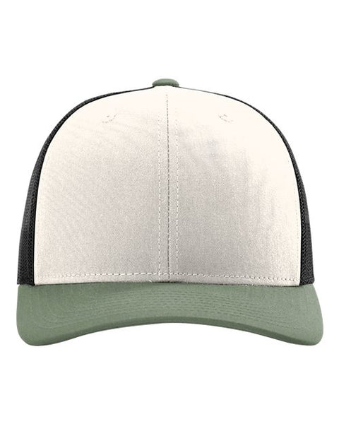 Richardson 112 — Snapback Trucker Cap — Cream/ Black/ Loden Green front