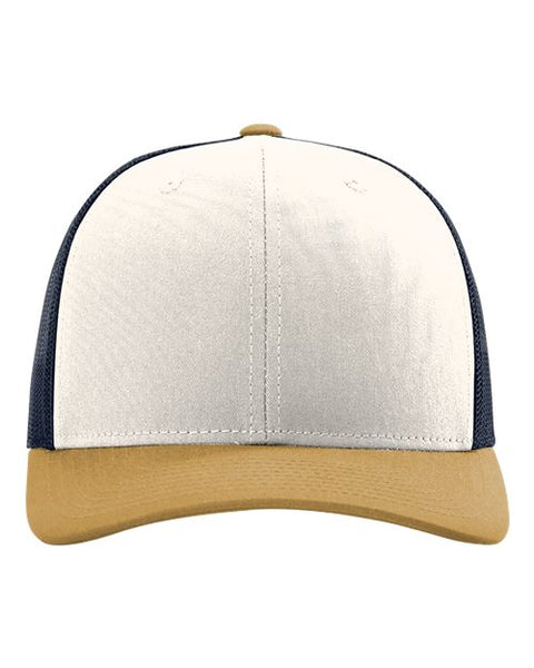 Richardson 112 — Snapback Trucker Cap — Cream/ Navy/ Amber Gold front