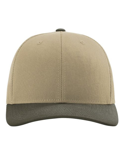 Richardson 112 — Snapback Trucker Cap — Khaki/ Chocolate Chip CMB front