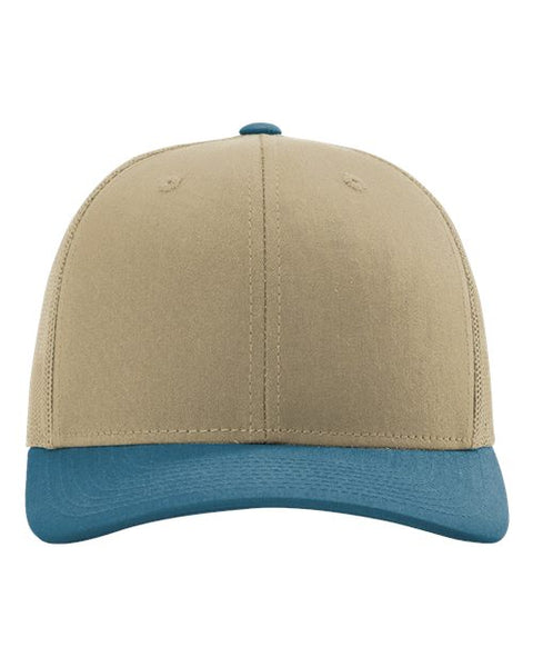 Richardson 112 — Snapback Trucker Cap — Khaki/ Legion Blue CMB front