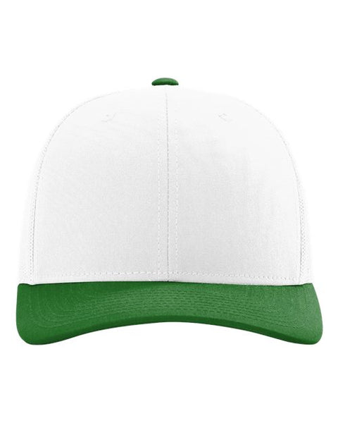 Richardson 112 — Snapback Trucker Cap — White/ Kelly Green CMB front