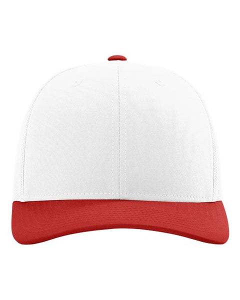 Richardson 112 — Snapback Trucker Cap — White/ Red CMB front