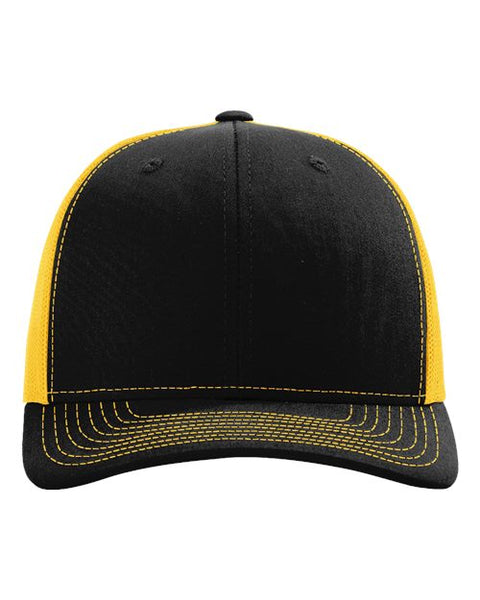 Richardson 112 — Snapback Trucker Cap — Black/ Gold front