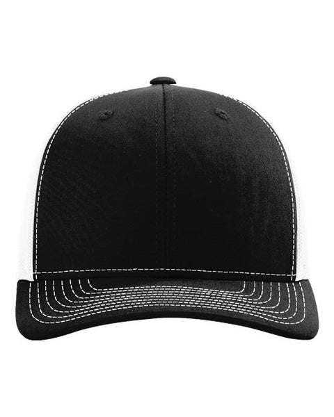 Richardson 112 — Snapback Trucker Cap — Black/ White front
