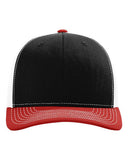 Richardson 112 — Snapback Trucker Cap — Black/ White/ Red front