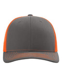 Richardson 112 — Snapback Trucker Cap — Charcoal/ Neon Orange front