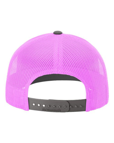 Richardson 112 — Snapback Trucker Cap — Charcoal/ Neon Pink back