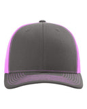 Richardson 112 — Snapback Trucker Cap — Charcoal/ Neon Pink front