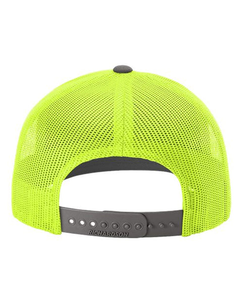Richardson 112 — Snapback Trucker Cap — Charcoal/ Neon Yellow back