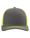Richardson 112 — Snapback Trucker Cap — Charcoal/ Neon Yellow front