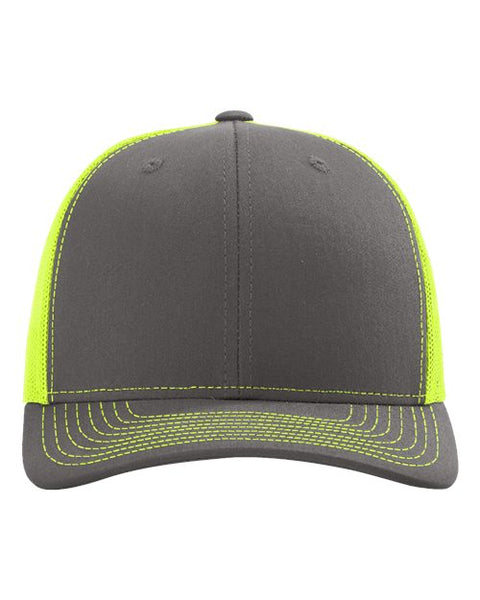 Richardson 112 — Snapback Trucker Cap — Charcoal/ Neon Yellow front
