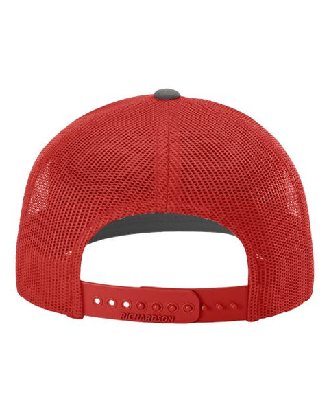Richardson 112 — Snapback Trucker Cap — Charcoal/ Red back
