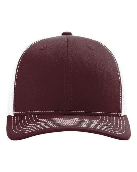 Richardson 112 — Snapback Trucker Cap — Maroon/ White front
