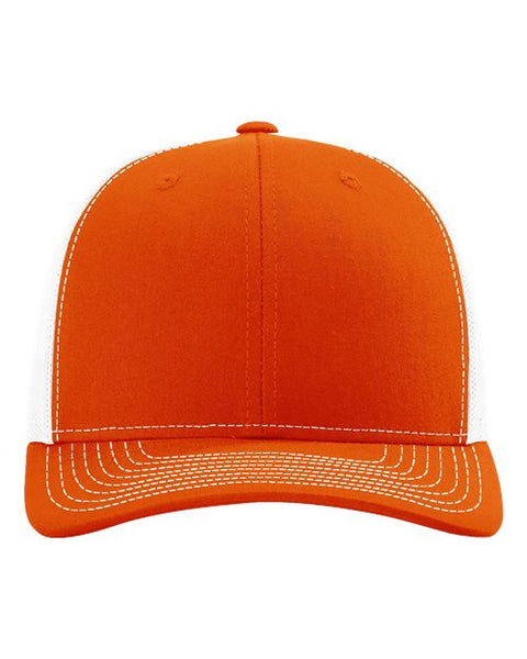 Richardson 112 — Snapback Trucker Cap — Orange/ White front