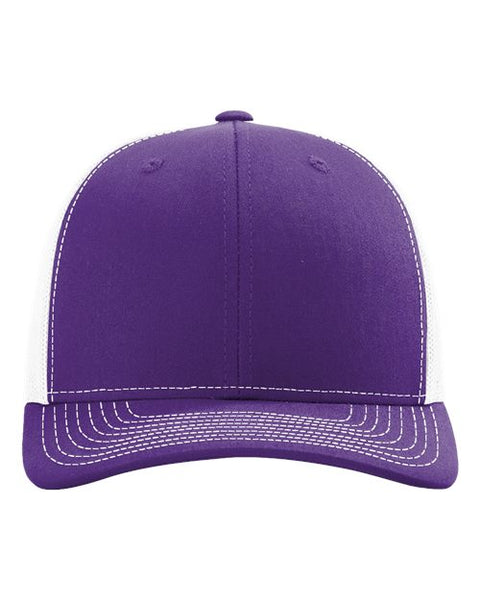 Richardson 112 — Snapback Trucker Cap — Purple/ White front