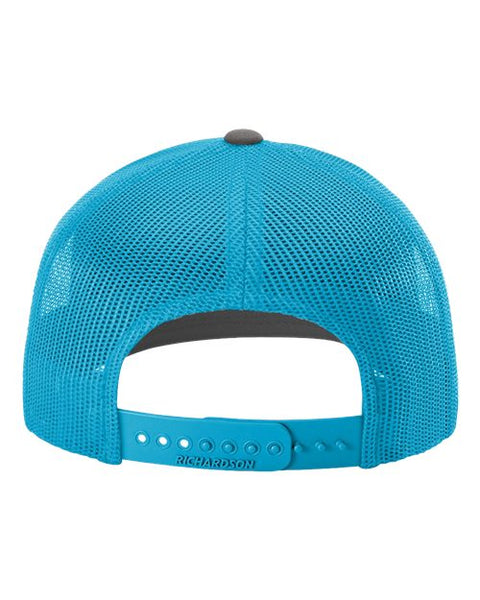 Richardson 112 — Snapback Trucker Cap — Charcoal/ Neon Blue back