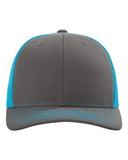 Richardson 112 — Snapback Trucker Cap — Charcoal/ Neon Blue front