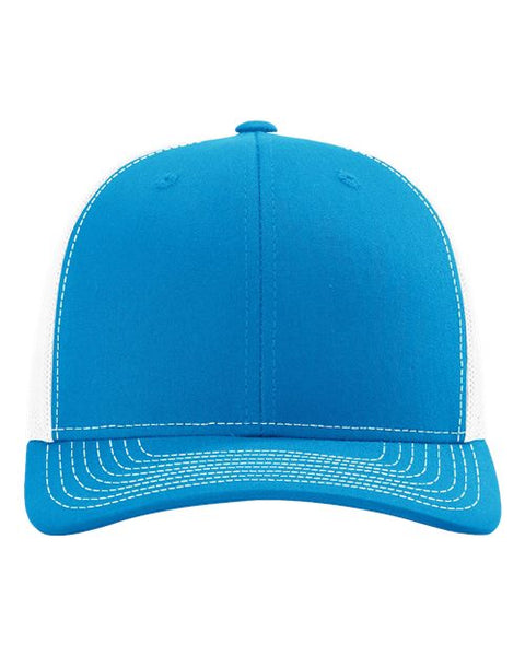 Richardson 112 — Snapback Trucker Cap — Cyan/ White front