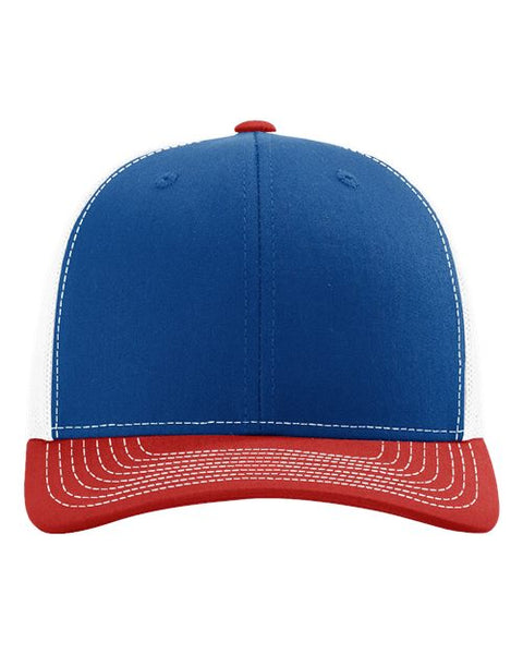 Richardson 112 — Snapback Trucker Cap — Royal/ White/ Red front