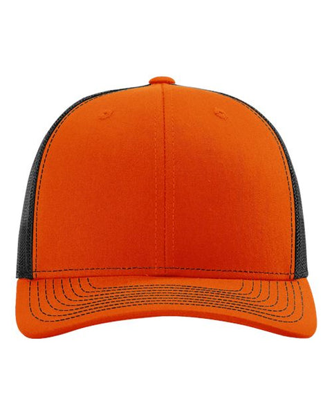 Richardson 112 — Snapback Trucker Cap — Orange/ Black front