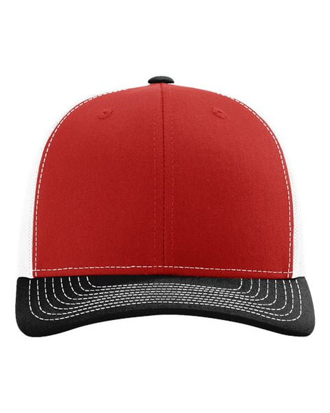 Richardson 112 — Snapback Trucker Cap — Red/ White/ Black front