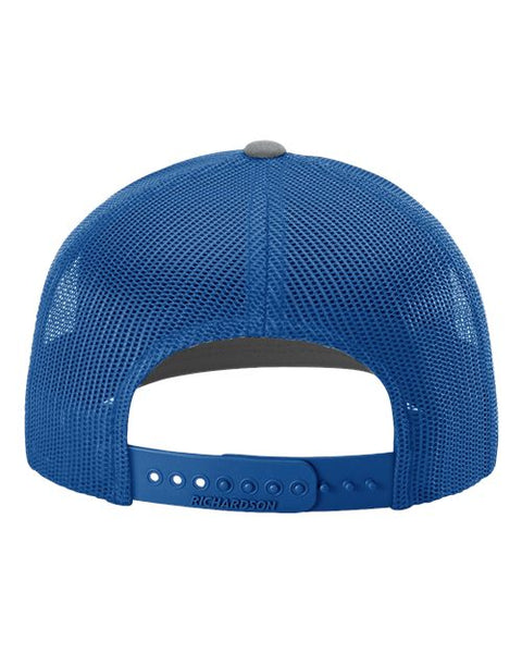 Richardson 112 — Snapback Trucker Cap — Heather Grey/ Royal back