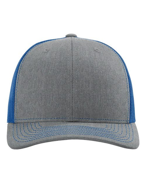 Richardson 112 — Snapback Trucker Cap — Heather Grey/ Royal front