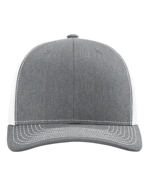 Richardson 112 — Snapback Trucker Cap — Heather Grey/ White front