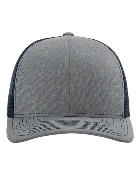 Richardson 112 — Snapback Trucker Cap — Heather Grey/ Navy front