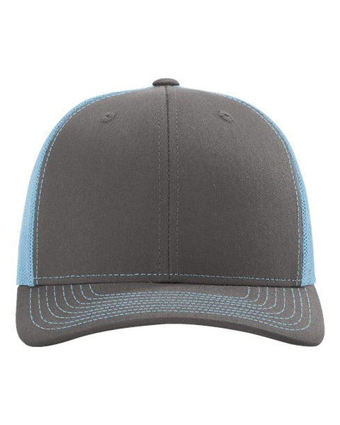 Richardson 112 — Snapback Trucker Cap — Charcoal/ Columbia Blue front