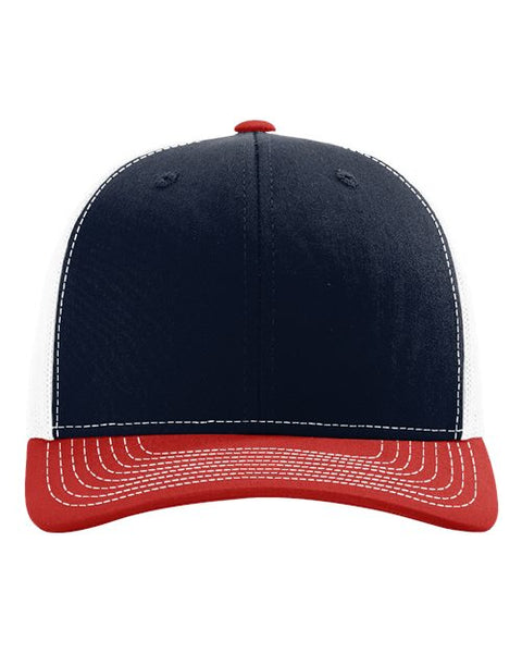 Richardson 112 — Snapback Trucker Cap — Navy/ White/ Red front