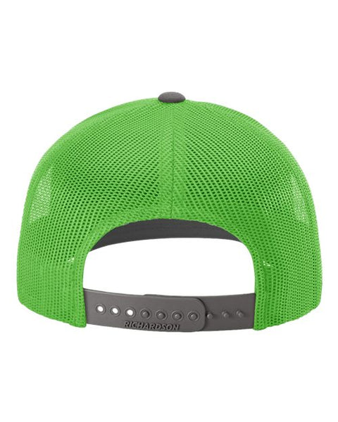 Richardson 112 — Snapback Trucker Cap — Charcoal/ Neon Green back