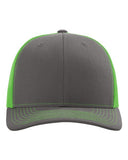 Richardson 112 — Snapback Trucker Cap — Charcoal/ Neon Green front