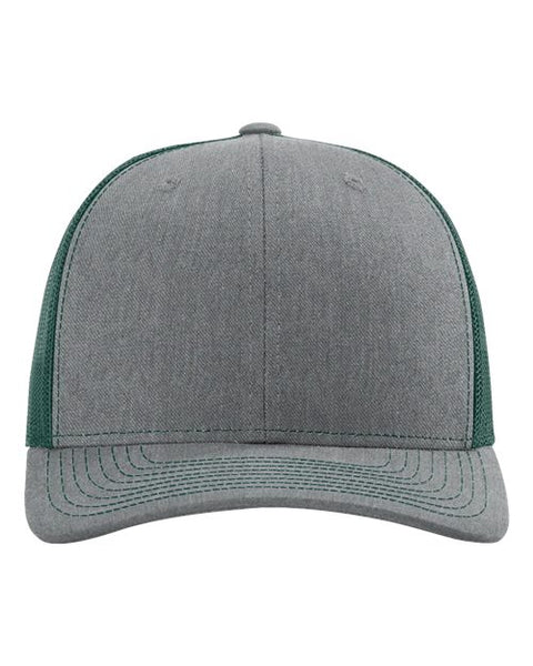 Richardson 112 — Snapback Trucker Cap — Heather Grey/ Dark Green front