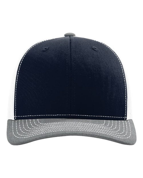 Richardson 112 — Snapback Trucker Cap — Navy/ White/ Heather Grey front