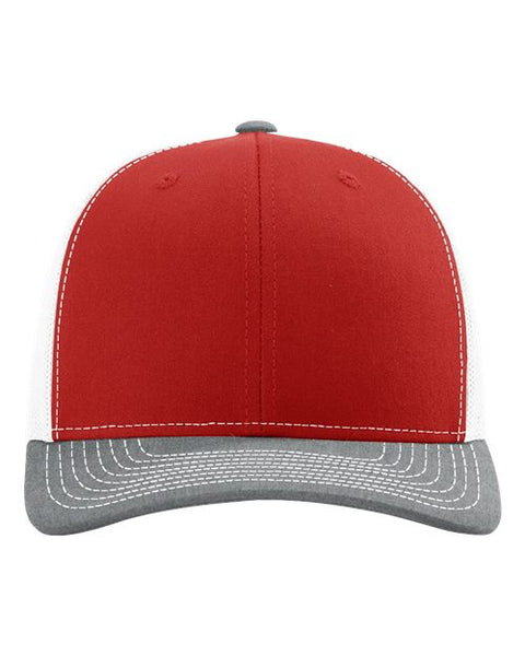 Richardson 112 — Snapback Trucker Cap — Red/ White/ Heather Grey front