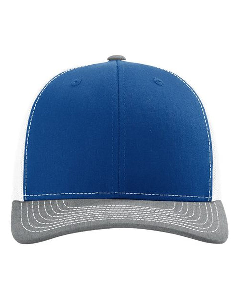 Richardson 112 — Snapback Trucker Cap — Royal/ White/ Heather Grey front