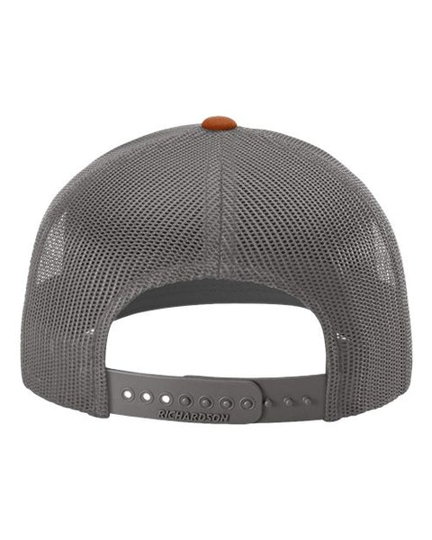 Richardson 112 — Snapback Trucker Cap — Heather Grey/ Charcoal/ Dark Orange back