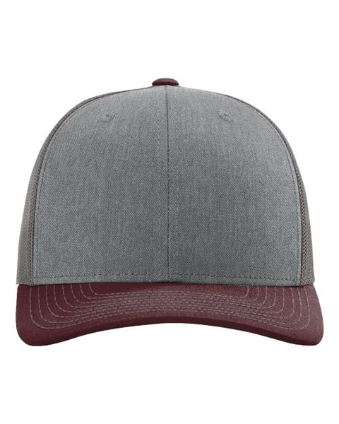 Richardson 112 — Snapback Trucker Cap — Heather Grey/ Charcoal/ Maroon front